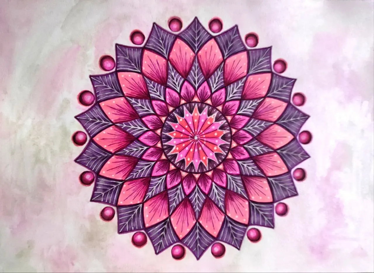 Mandala Crisantemo Rosa - Diseño floral delicado con pétalos rosados y centro radiante